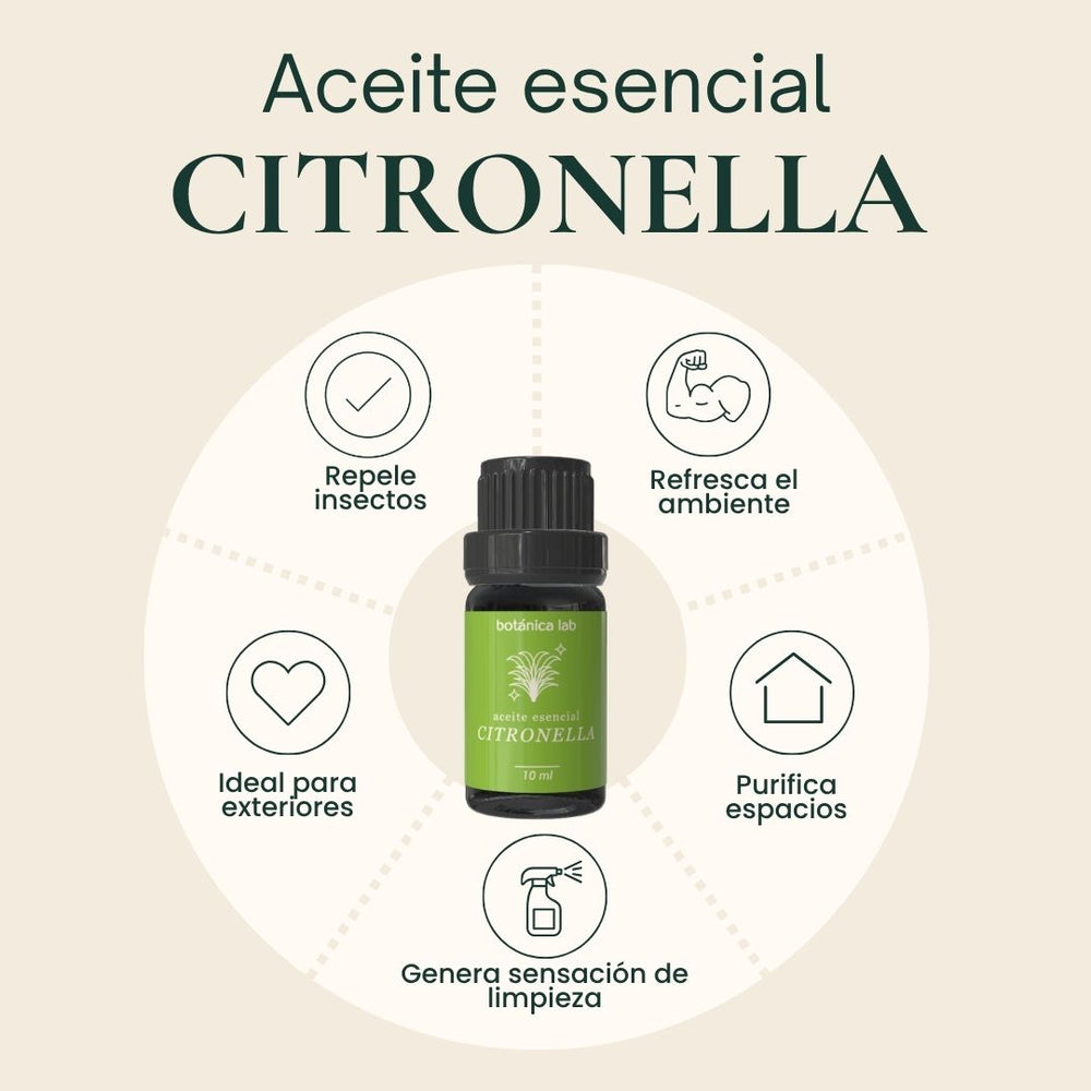 Aceite esencial de citronella Botánica Lab 10 ml para difusor, aromaterapia y repeler mosquitos naturalmente