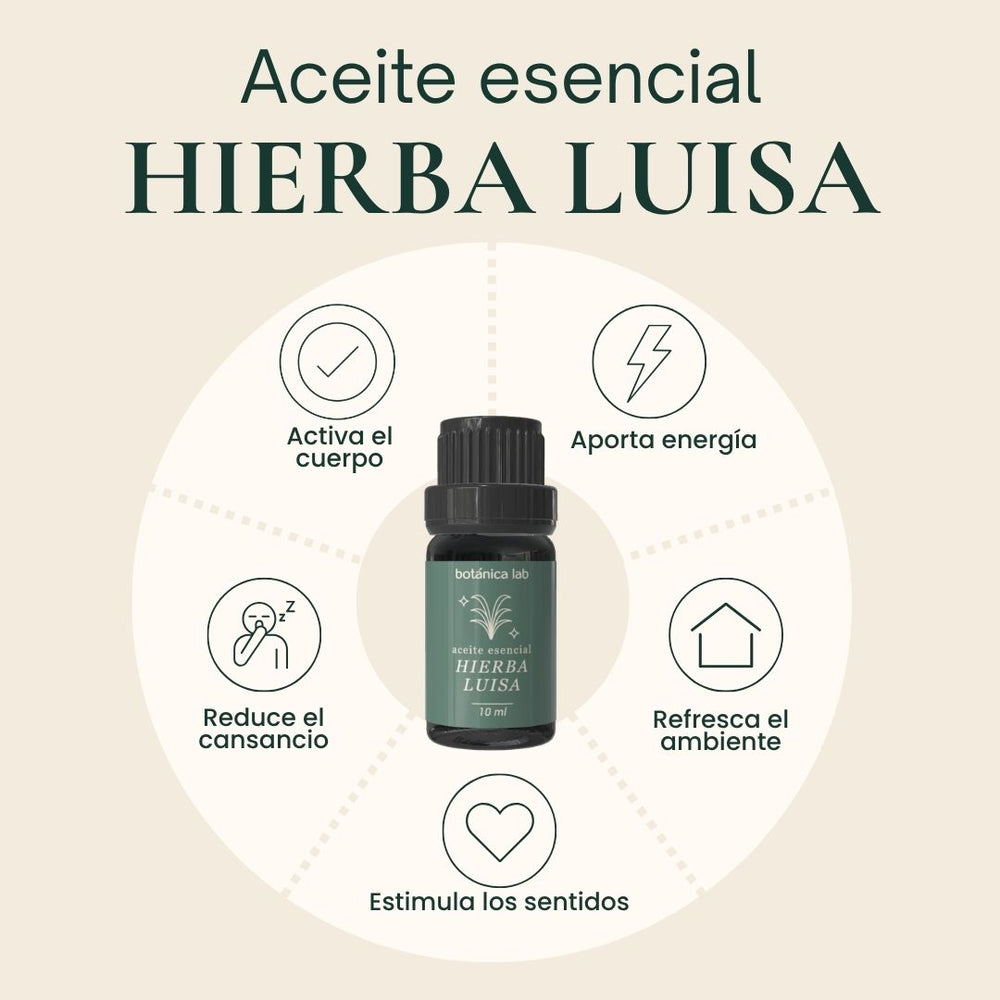 Aceite esencial de hierba luisa Botánica Lab 10 ml para claridad mental, equilibrio y aromaterapia