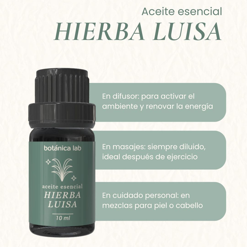 Aceite esencial de hierba luisa Botánica Lab 10 ml para claridad mental, equilibrio y aromaterapia