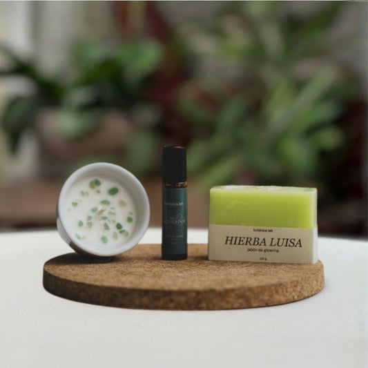 Pack Bienestar - Vela Cuarzo Verde + Jabón Hierba Luisa + Roll-on Hierba Luisa