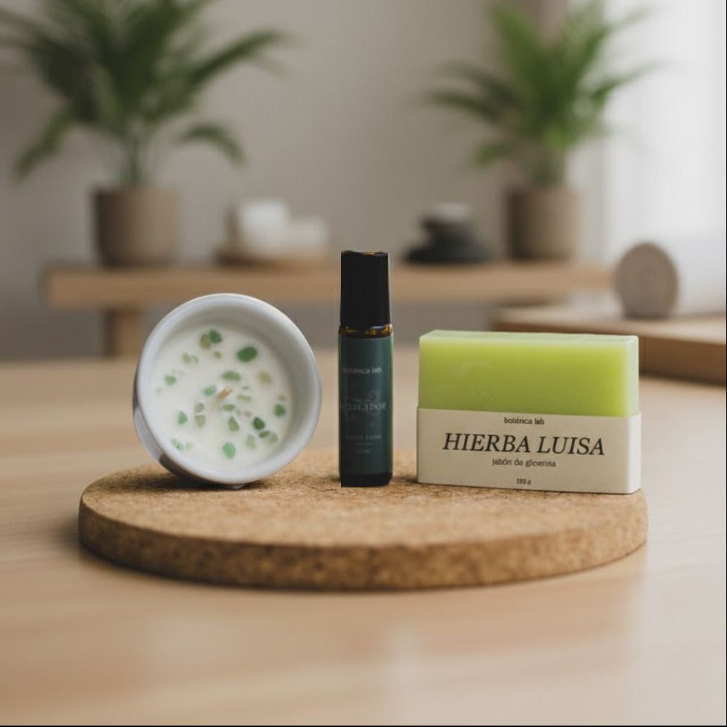 Pack Bienestar - Vela Cuarzo Verde + Jabón Hierba Luisa + Roll-on Hierba Luisa