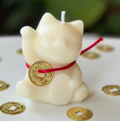 Vela Gatito de la Suerte – Prosperidad y Buena Energía