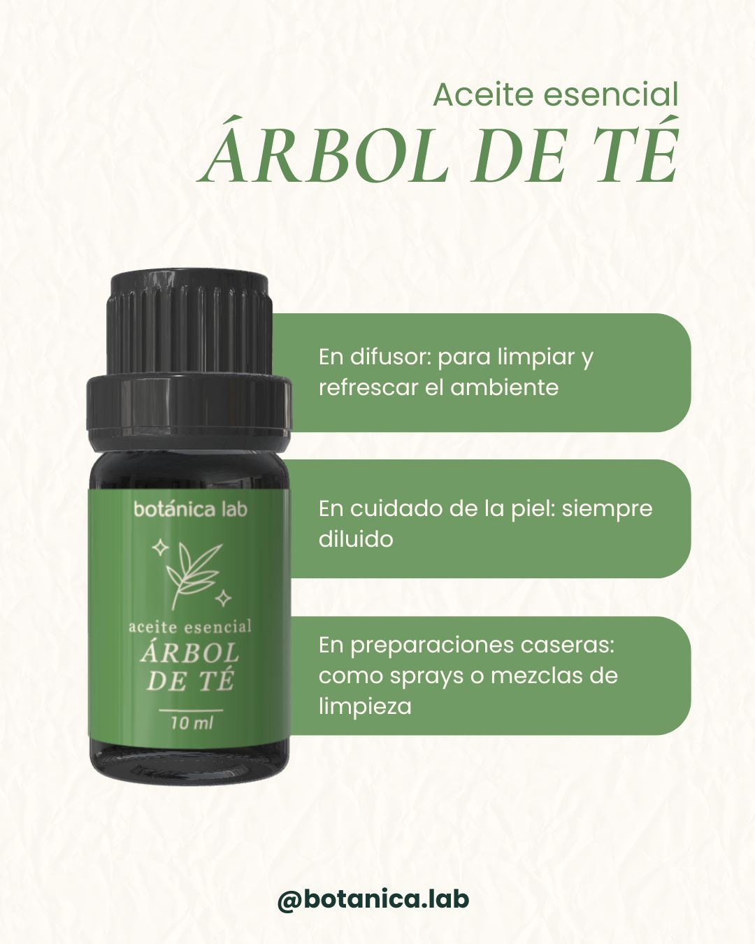 Aceite esencial de árbol de té Botánica Lab 10 ml para purificar la piel, cuero cabelludo y aromaterapia