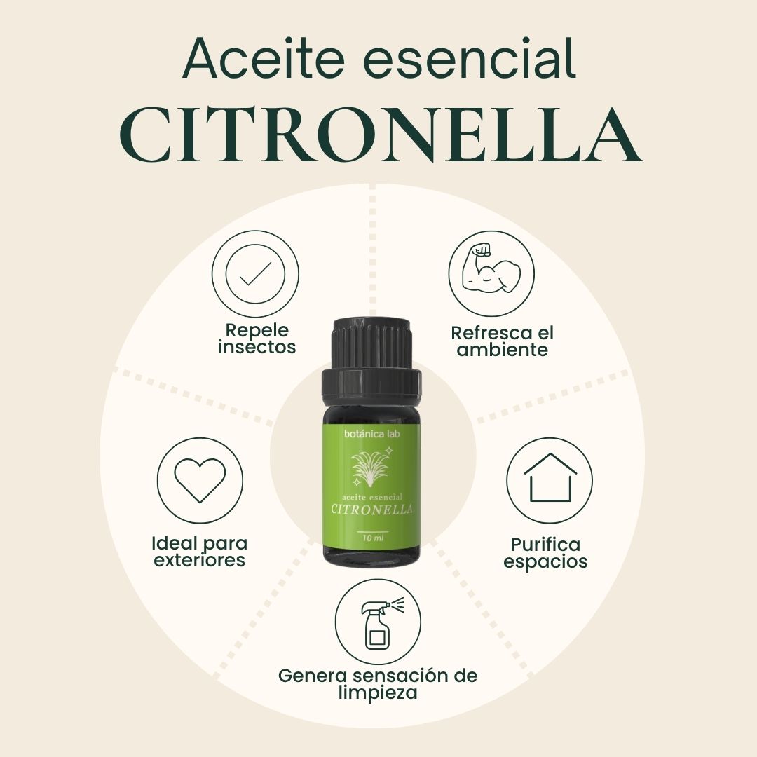 Aceite esencial de citronella Botánica Lab 10 ml para difusor, aromaterapia y repeler mosquitos naturalmente