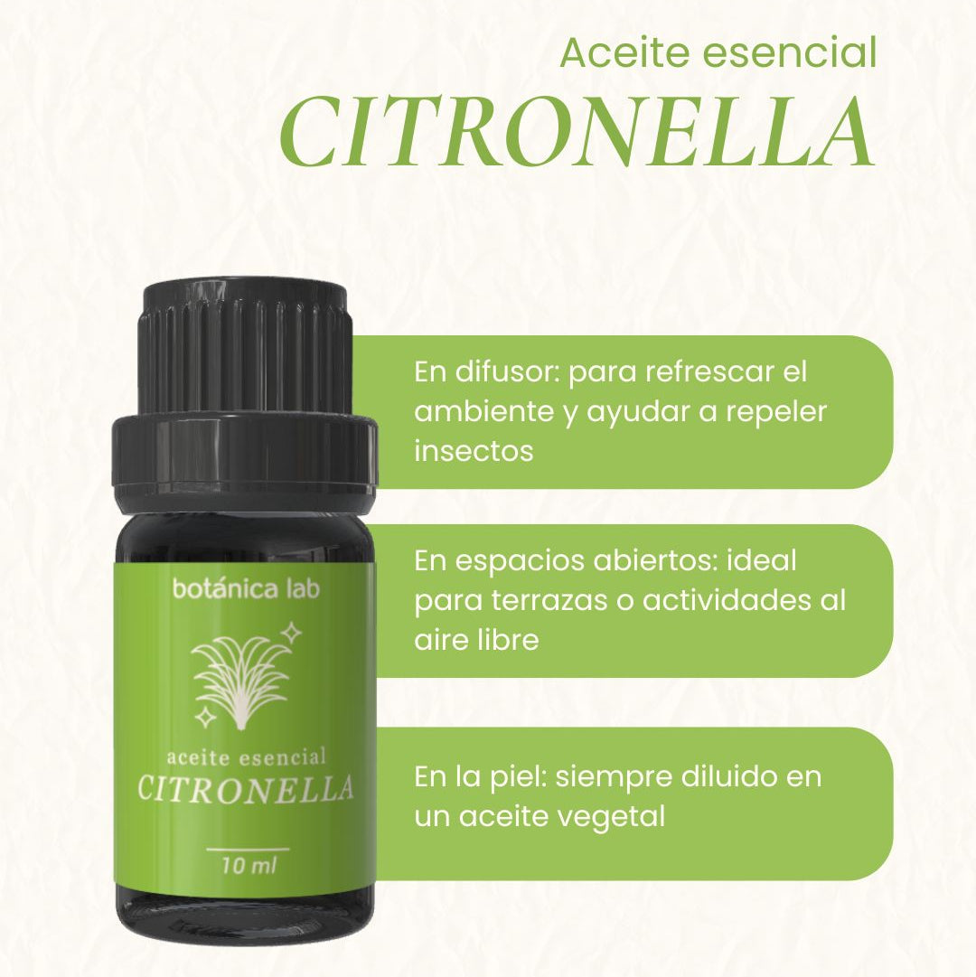 Aceite esencial de citronella Botánica Lab 10 ml para difusor, aromaterapia y repeler mosquitos naturalmente