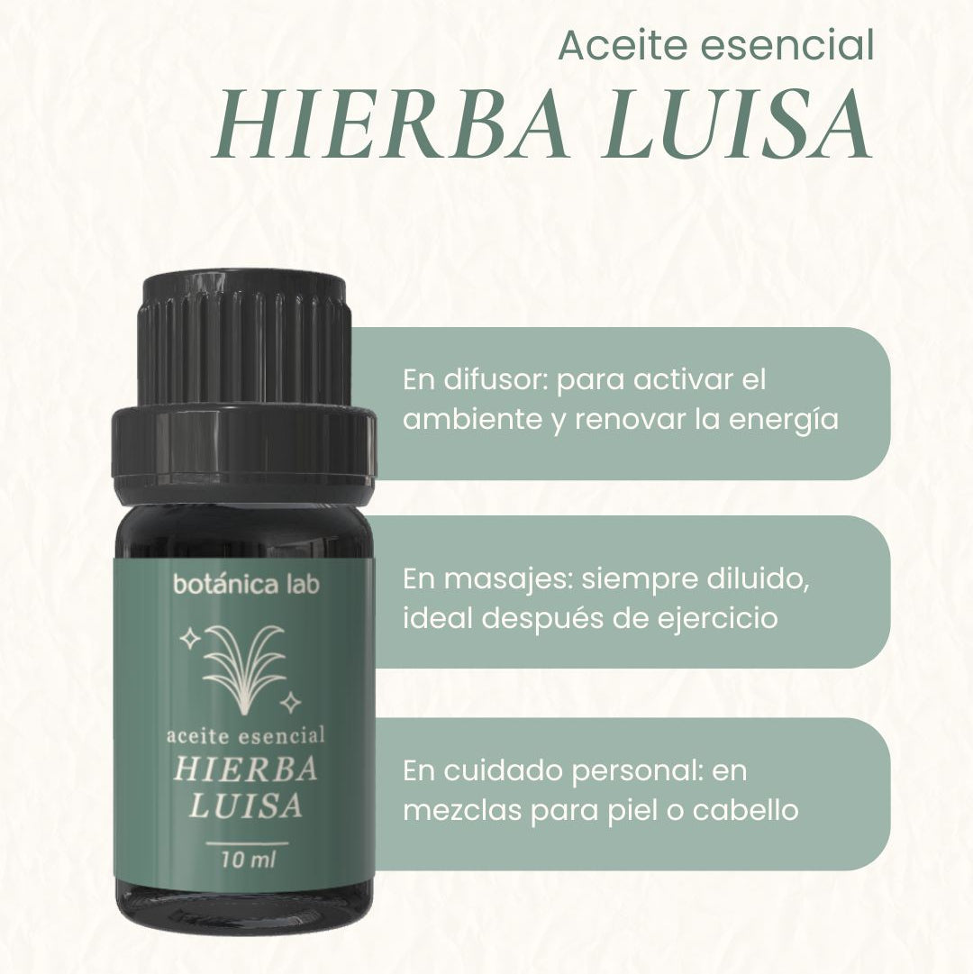 Aceite esencial de hierba luisa Botánica Lab 10 ml para claridad mental, equilibrio y aromaterapia