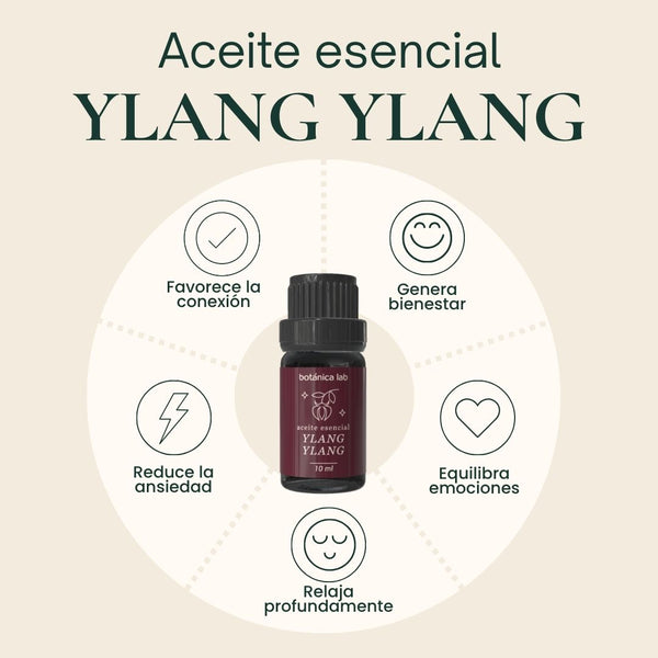 Aceite esencial de ylang ylang Botánica Lab 10 ml para relajación, equilibrio emocional y aromaterapia