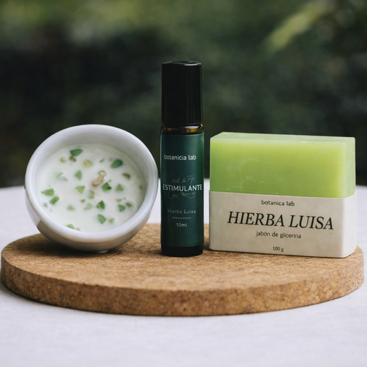 Pack Bienestar - Vela Cuarzo Verde + Jabón Hierba Luisa + Roll-on Hierba Luisa