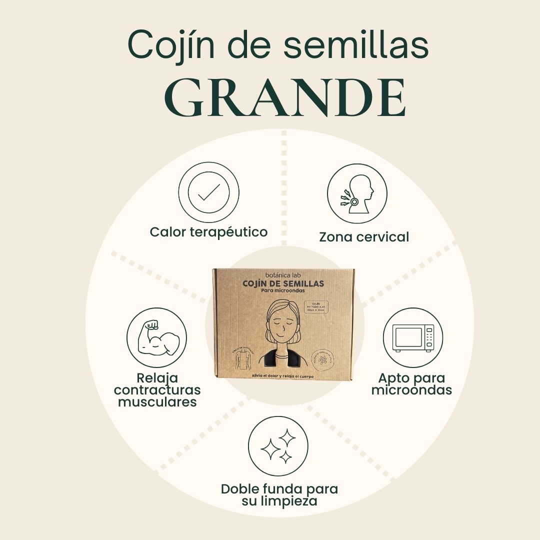 Cojín térmico de semillas junto a ungüento de uña de gato Botánica Lab para aliviar dolor articular e inflamación de forma natural