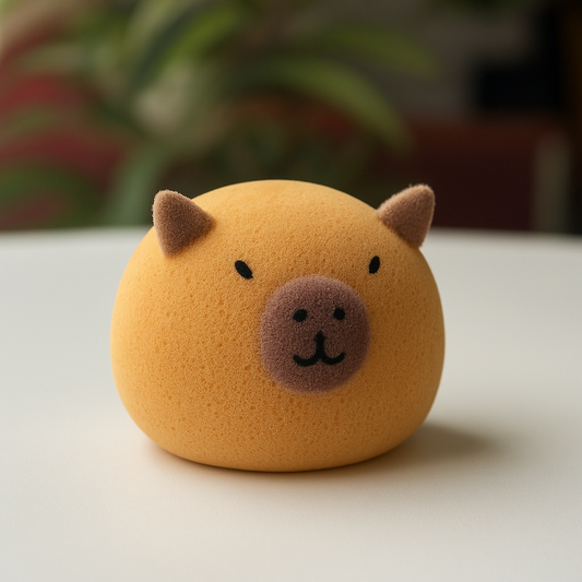 Esponja capibara suave y divertida. Genera espuma fácil, se enjuaga rápido y seca rápido. Ideal para niños y toda la familia.