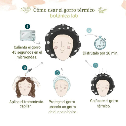 Pack Melena Radiante con gorro térmico de semillas y mascarilla capilar nutritiva Botánica Lab para hidratar y reparar el cabello.